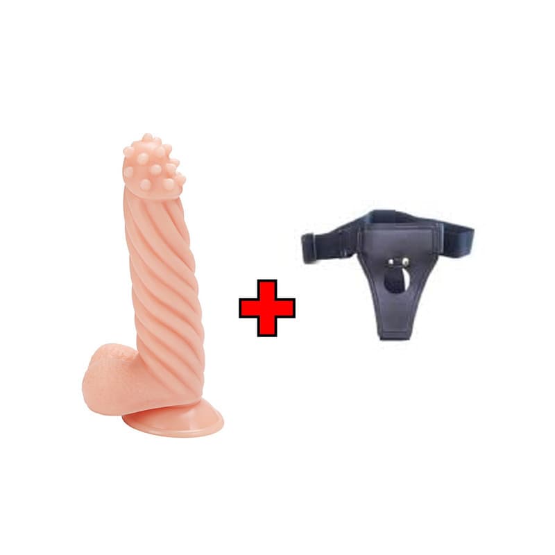 21 Cm. Pütürlü Başlı Yivli Gövdeli Ultra Gerçekçi Doku Vantuzlu Testisli – Belden Bağlamalı Kemerli – Dildo