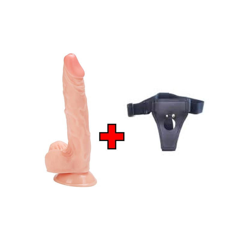 23.2 Cm. Elon Ultra Gerçekçi Doku Vantuzlu Testisli – Belden Bağlamalı Kemerli – Dildo