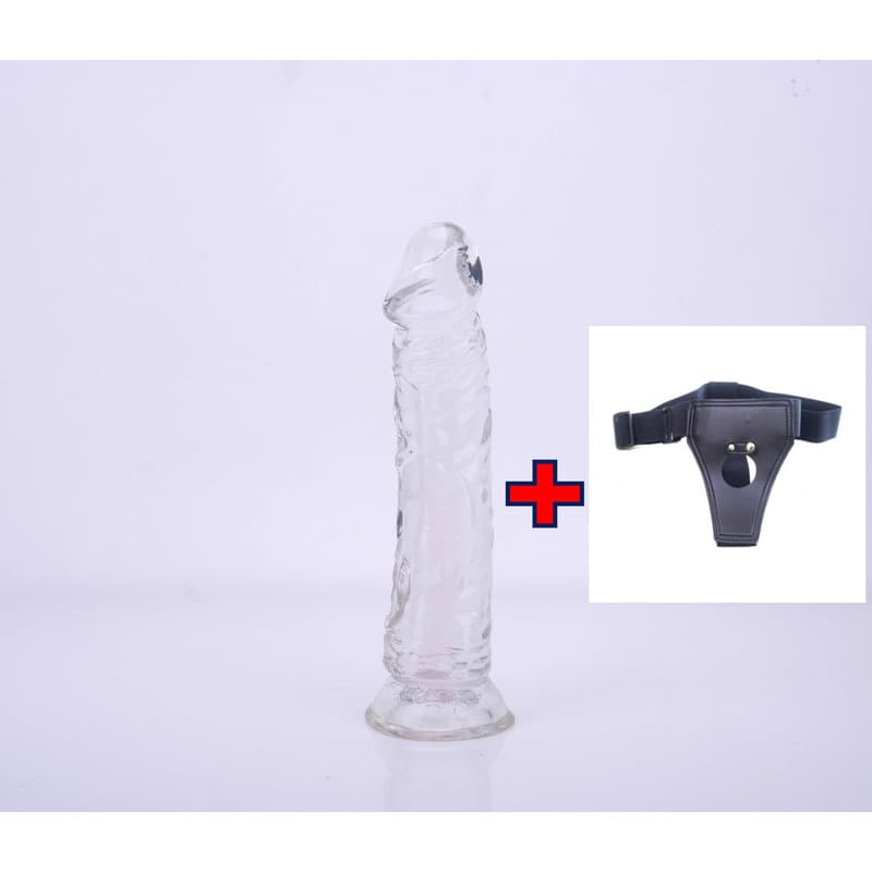 23 Cm. – 1.Sınıf Malzeme – Tam Realistik – Belden Bağlamalı Kemerli Jel Dildo (Şeffaf Beyaz)