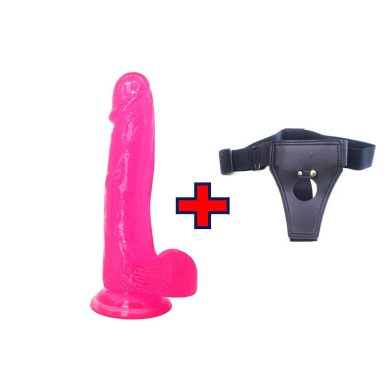 XESE – 18 Cm. – Tam Realistik – Testisli Vantuzlu – Belden Bağlamalı Kemerli Vibratör (Pembe)