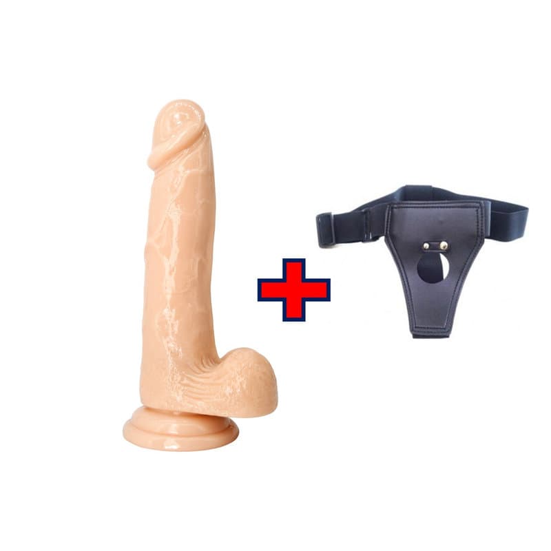 XESE – 21 Cm. – Tam Realistik – Testisli Vantuzlu – Belden Bağlamalı Kemerli Vibratör (Ten Rengi)